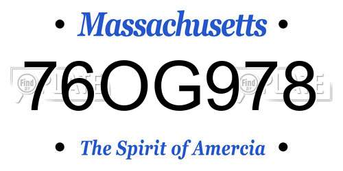 76OG978 Massachusetts License Plate