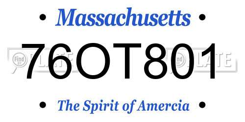 76OT801 Massachusetts License Plate