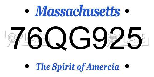 76QG925 Massachusetts License Plate
