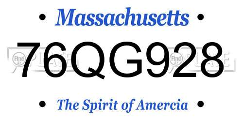 76QG928 Massachusetts License Plate