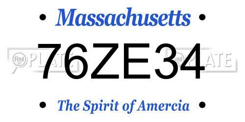 76ZE34 Massachusetts License Plate