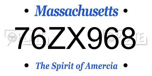 76ZX968 Massachusetts License Plate