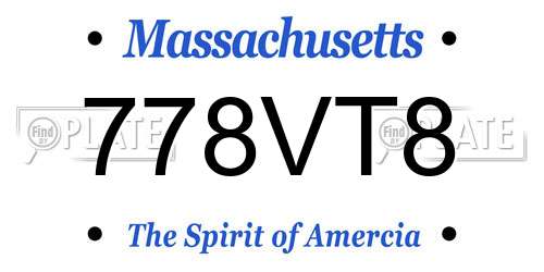 778VT8 Massachusetts License Plate
