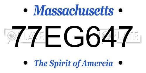 77EG647 Massachusetts License Plate
