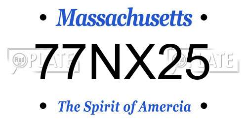 77NX25 Massachusetts License Plate