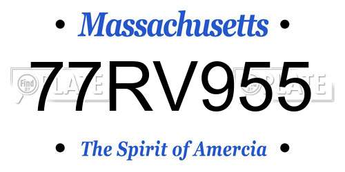 77RV955 Massachusetts License Plate