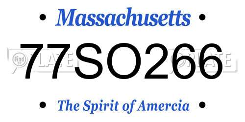77SO266 Massachusetts License Plate
