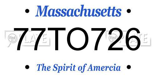 77TO726 Massachusetts License Plate