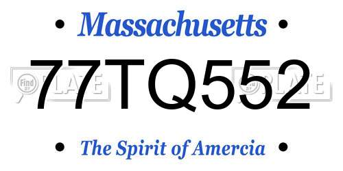 77TQ552 Massachusetts License Plate