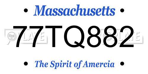 77TQ882 Massachusetts License Plate