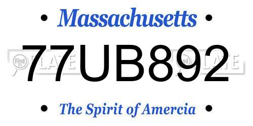 77UB892 Massachusetts License Plate