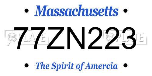 77ZN223 Massachusetts License Plate