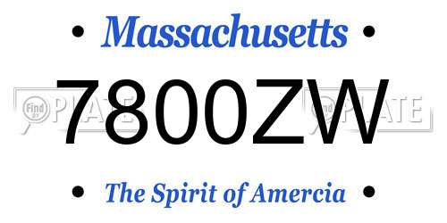 7800ZW Massachusetts License Plate