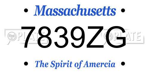 7839ZG Massachusetts License Plate