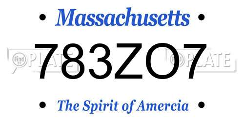 783ZO7 Massachusetts License Plate
