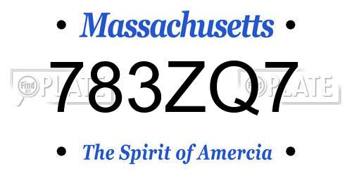 783ZQ7 Massachusetts License Plate