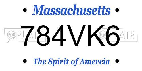 784VK6 Massachusetts License Plate