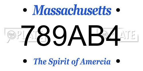 789AB4 Massachusetts License Plate