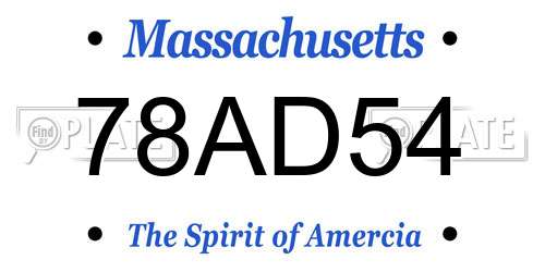 78AD54 Massachusetts License Plate