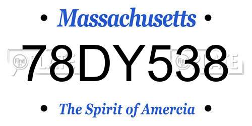 78DY538 Massachusetts License Plate