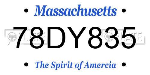 78DY835 Massachusetts License Plate