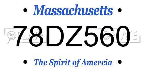 78DZ560 Massachusetts License Plate