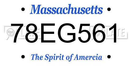 78EG561 Massachusetts License Plate