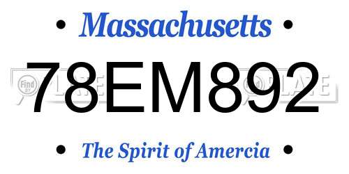 78EM892 Massachusetts License Plate