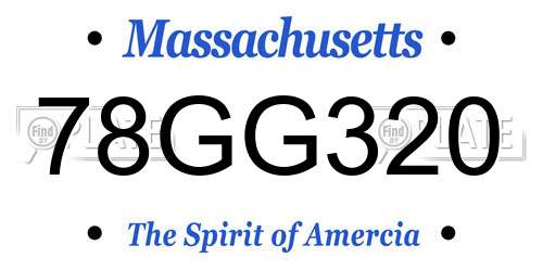 78GG320 Massachusetts License Plate