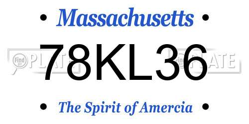 78KL36 Massachusetts License Plate