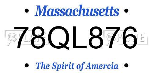 78QL876 Massachusetts License Plate