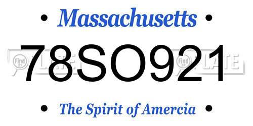 78SO921 Massachusetts License Plate