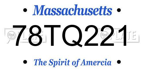 78TQ221 Massachusetts License Plate