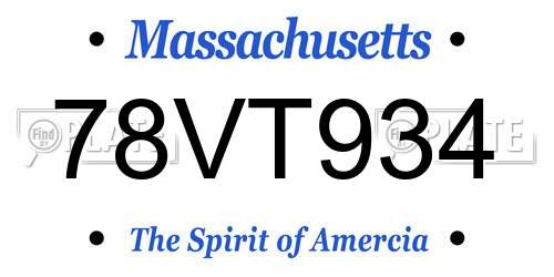 78VT934 Massachusetts License Plate