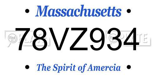 78VZ934 Massachusetts License Plate