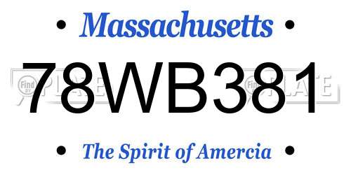 78WB381 Massachusetts License Plate