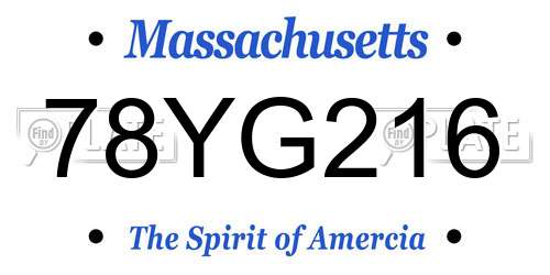 78YG216 Massachusetts License Plate