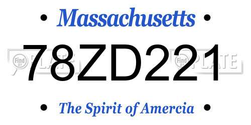 78ZD221 Massachusetts License Plate