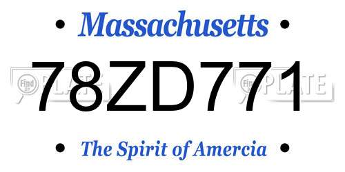 78ZD771 Massachusetts License Plate