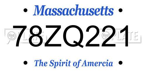 78ZQ221 Massachusetts License Plate