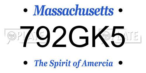 792GK5 Massachusetts License Plate