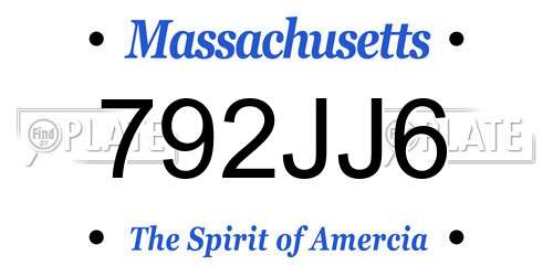 792JJ6 Massachusetts License Plate