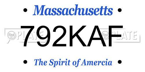 792KAF Massachusetts License Plate