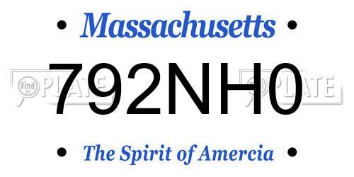 792NH0 Massachusetts License Plate
