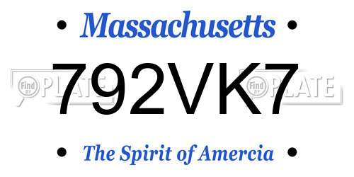 792VK7 Massachusetts License Plate