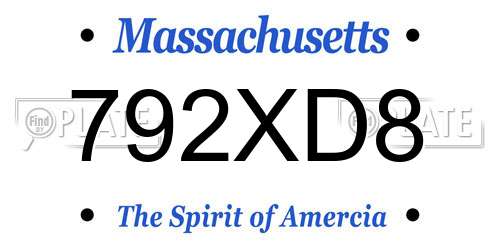 792XD8 Massachusetts License Plate
