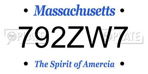 792ZW7 Massachusetts License Plate