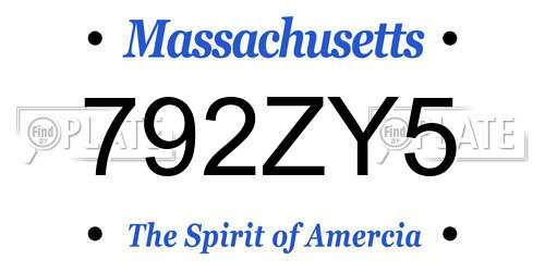792ZY5 Massachusetts License Plate