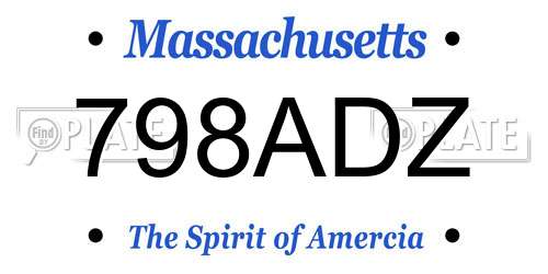 798ADZ Massachusetts License Plate