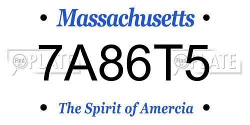 7A86T5 Massachusetts License Plate